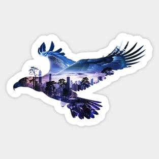 Flying eagle and night city double exposure Sticker